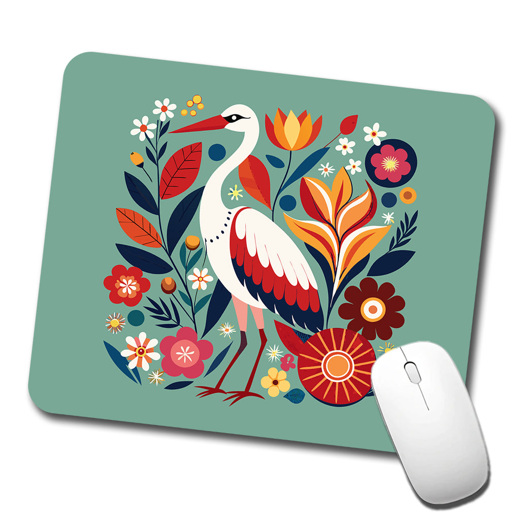 Stork Bird Floral Flowers Low Profile Mouse Pad Mat