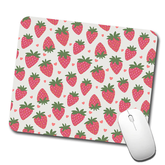Strawberries Strawberry Hearts Pattern Low Profile Mouse Pad Mat