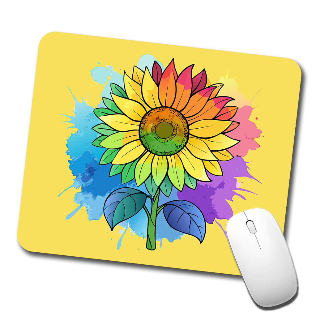Sunflower Rainbow Watercolor Low Profile Mouse Pad Mat