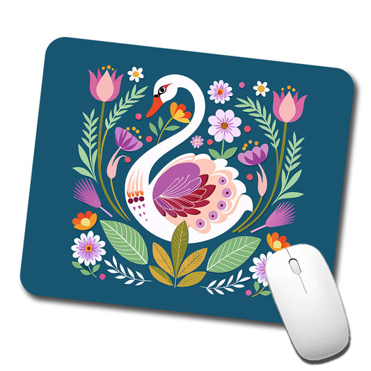 Swan Bird Floral Flowers Low Profile Mouse Pad Mat