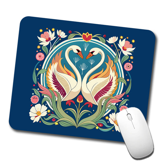 Swans Floral Art Nouveau Flowers Elegant Low Profile Mouse Pad Mat
