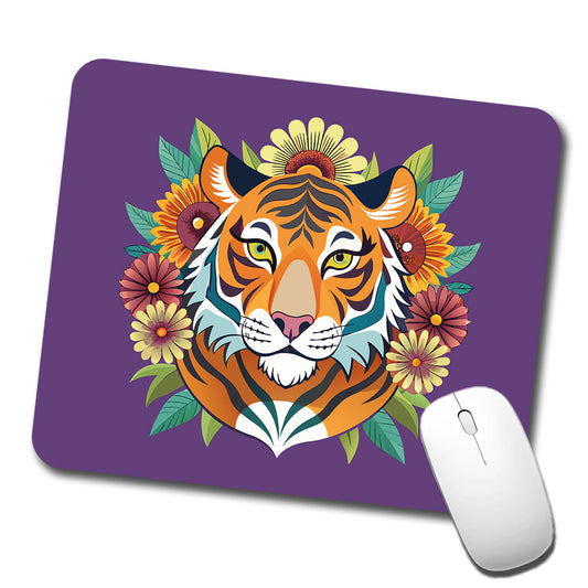 Tiger Head Floral Flowers Low Profile Mouse Pad Mat