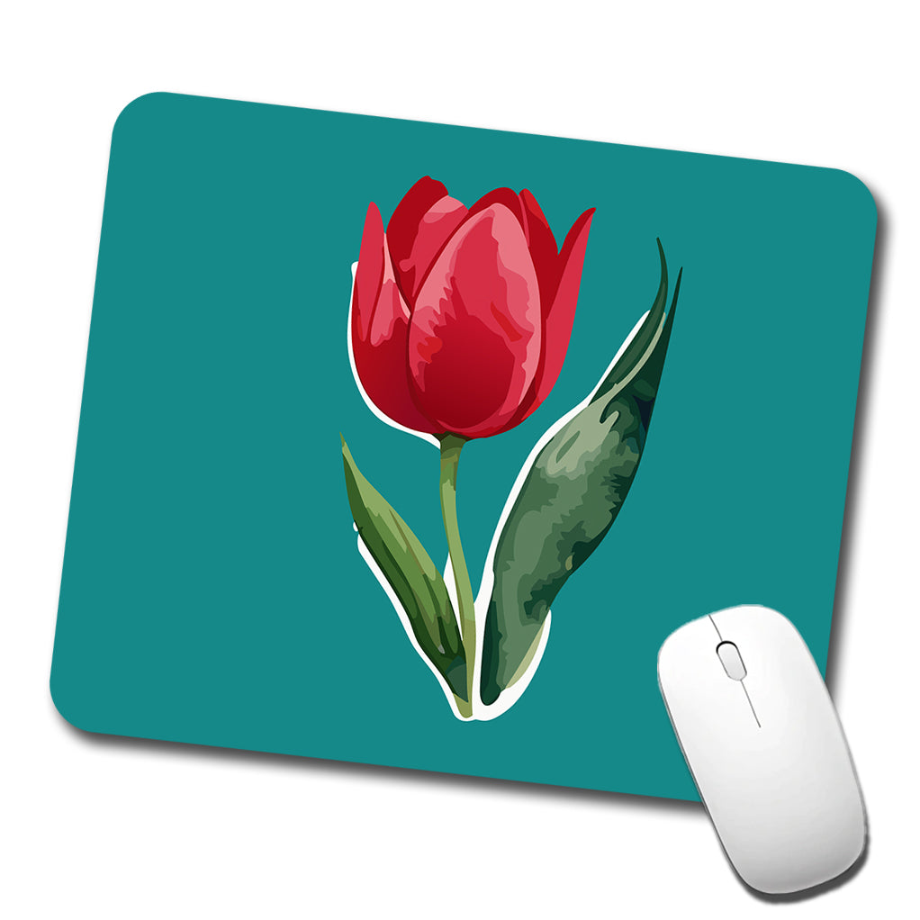 Tulip Flower Red Watercolor Low Profile Mouse Pad Mat