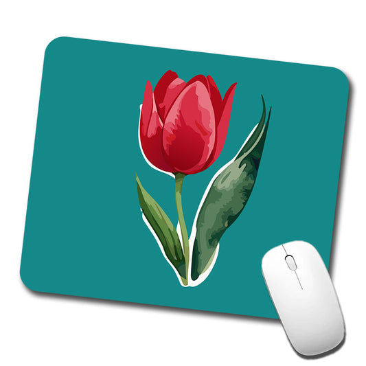 Tulip Flower Red Watercolor Low Profile Mouse Pad Mat