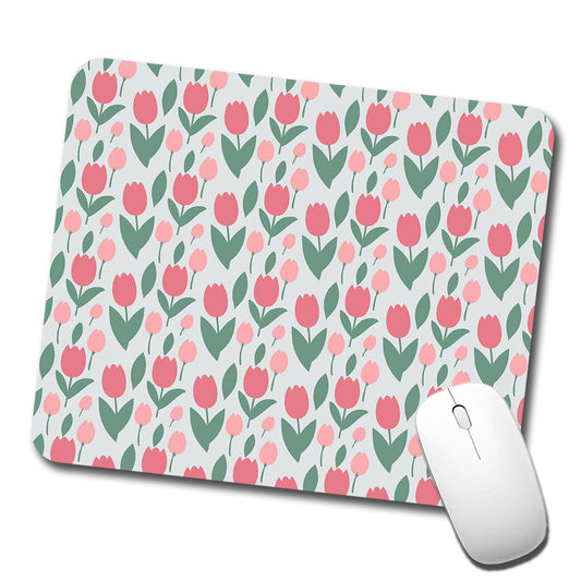 Tulips Pink Flowers Muted Pattern Low Profile Mouse Pad Mat
