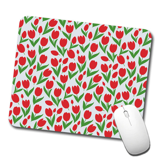 Tulips Red Flowers Pattern Low Profile Mouse Pad Mat