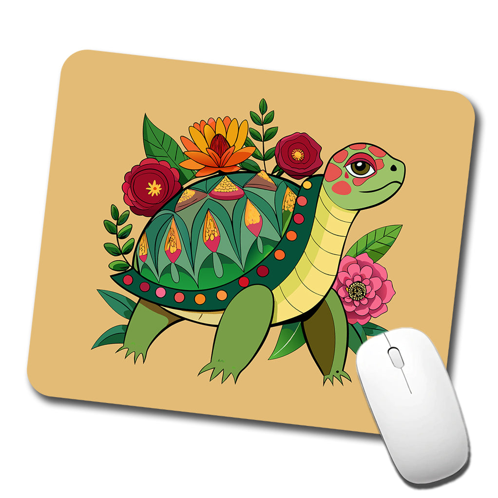Turtle Floral Flowers Low Profile Mouse Pad Mat