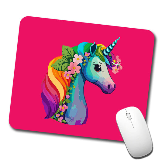 Unicorn Rainbow Head Flowers Low Profile Mouse Pad Mat