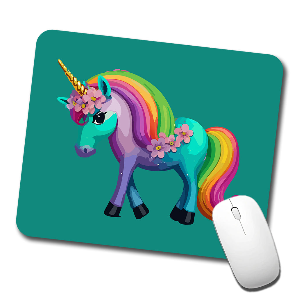 Unicorn Rainbow Standing Flowers Low Profile Mouse Pad Mat