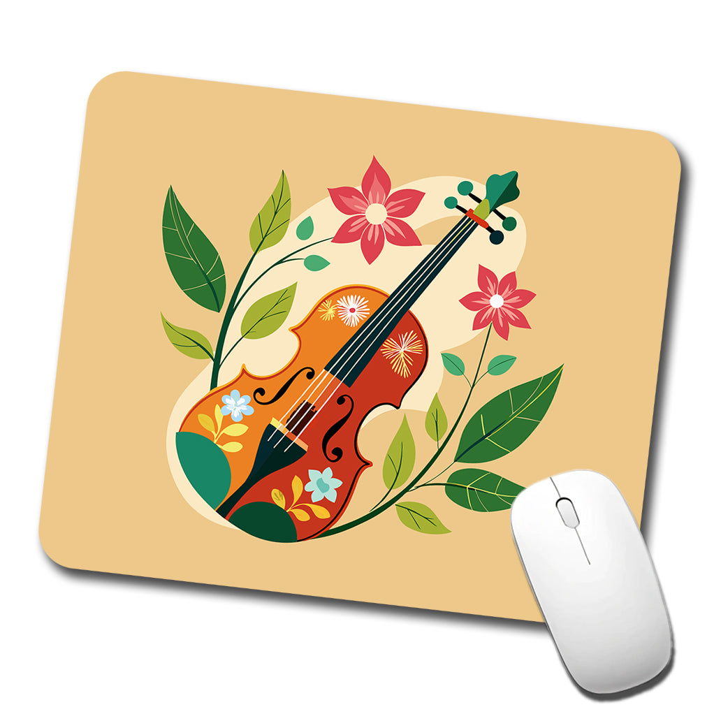 Violin Music Floral Motif Low Profile Mouse Pad Mat