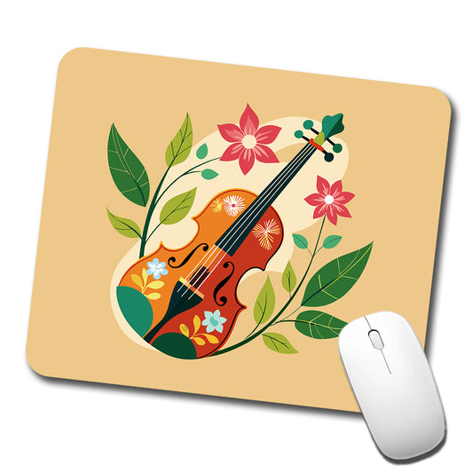 Violin Music Floral Motif Low Profile Mouse Pad Mat