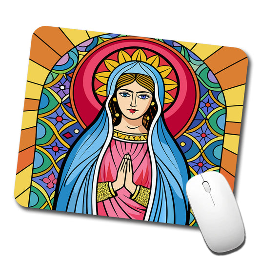Virgin Mary Stained Glass Christian Religious Catholic Low Profile Mouse Pad Mat