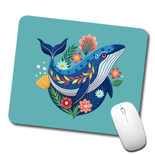 Whale Floral Flowers Low Profile Mouse Pad Mat