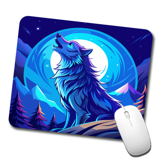 Wolf Howling at Blue Moon Low Profile Mouse Pad Mat