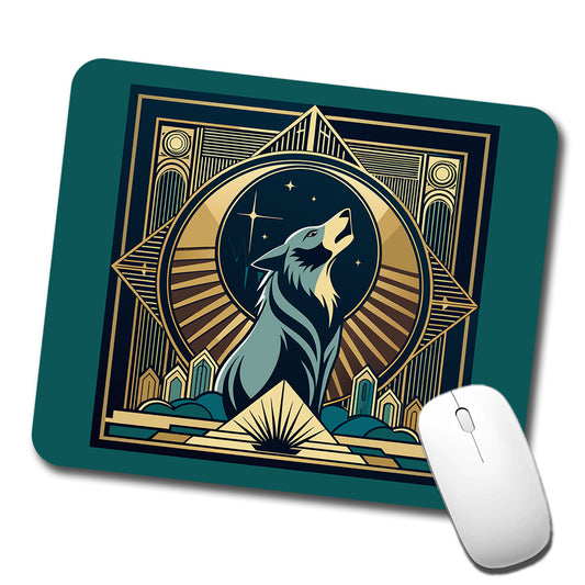 Wolf Howling at Moon Art Deco Low Profile Mouse Pad Mat