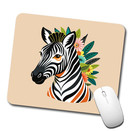 Zebra Head Floral Flowers Low Profile Mouse Pad Mat