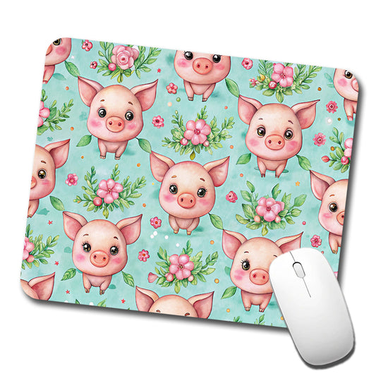 Adorable Pig Faces Watercolor Low Profile Mouse Pad Mat