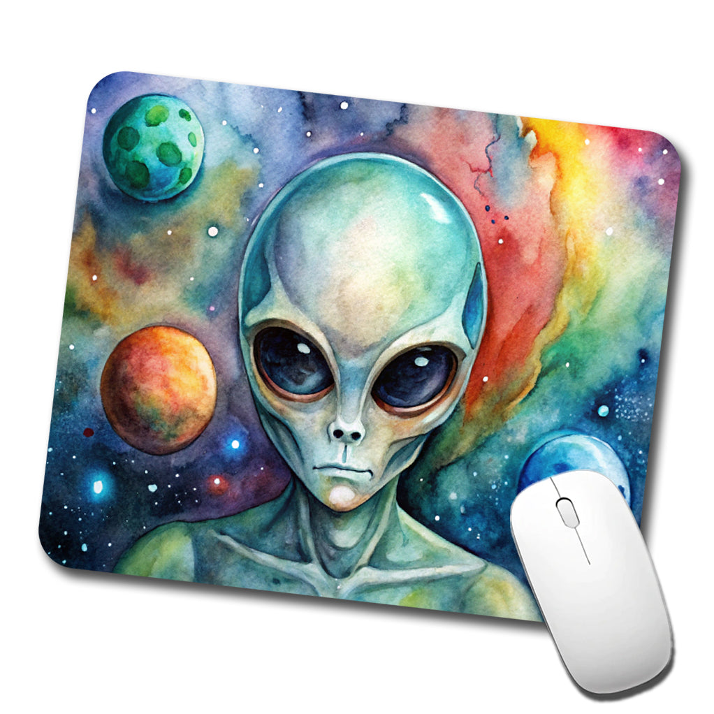 Alien In Space Watercolor Low Profile Mouse Pad Mat