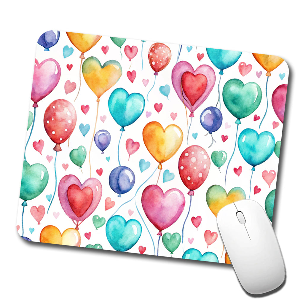 Balloons Hearts Colorful Watercolor Birthday Low Profile Mouse Pad Mat