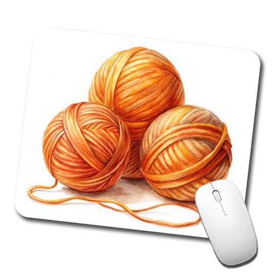 Balls Of Orange Yarn Knitting Crochet Watercolor Low Profile Mouse Pad Mat