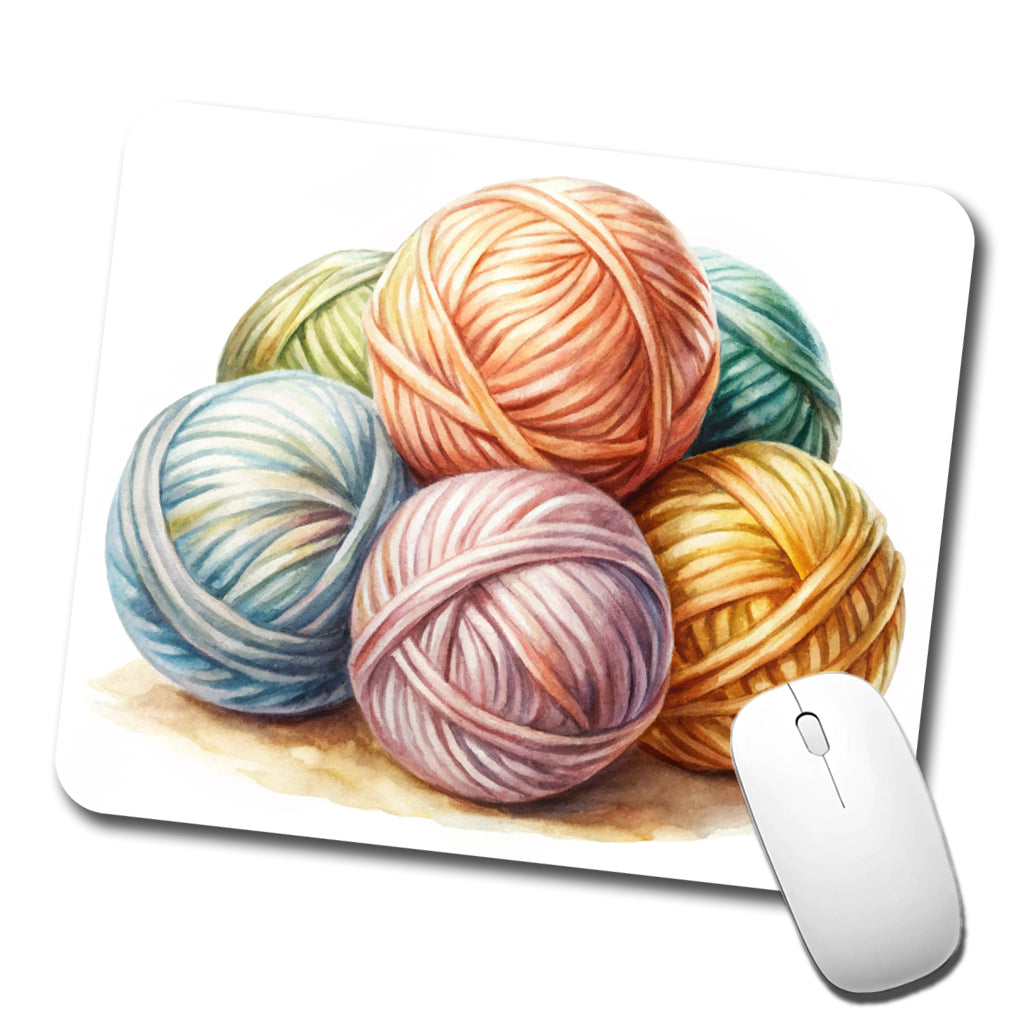 Balls Of Pastel Yarn Knitting Crochet Watercolor Low Profile Mouse Pad Mat