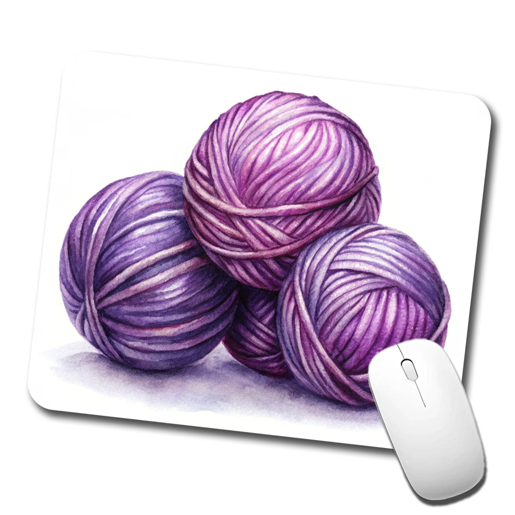 Balls Of Purple Yarn Knitting Crochet Watercolor Low Profile Mouse Pad Mat