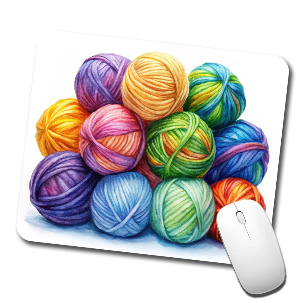Balls Of Rainbow Yarn Knitting Crochet Watercolor Low Profile Mouse Pad Mat