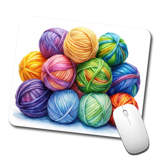 Balls Of Rainbow Yarn Knitting Crochet Watercolor Low Profile Mouse Pad Mat
