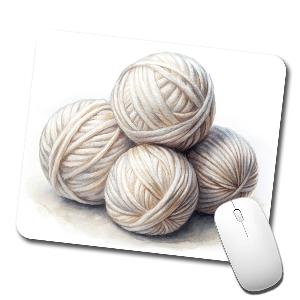 Balls Of White Yarn Knitting Crochet Watercolor Low Profile Mouse Pad Mat