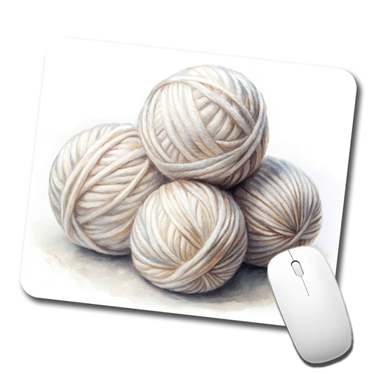 Balls Of White Yarn Knitting Crochet Watercolor Low Profile Mouse Pad Mat