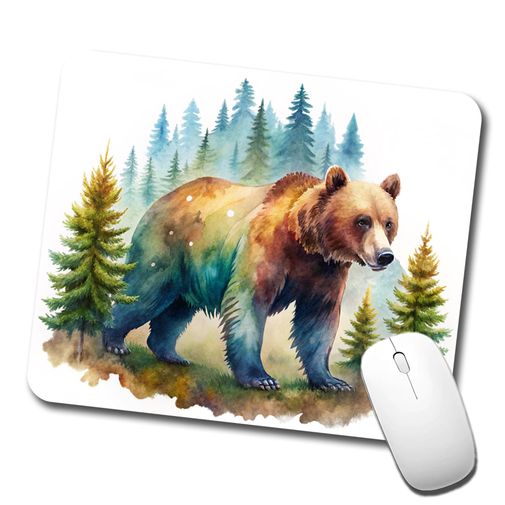 Bear In Forest Watercolor Design Low Profile Mouse Pad Mat
