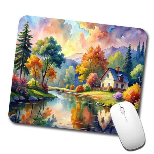 Beautiful Cottage Watercolor Low Profile Mouse Pad Mat