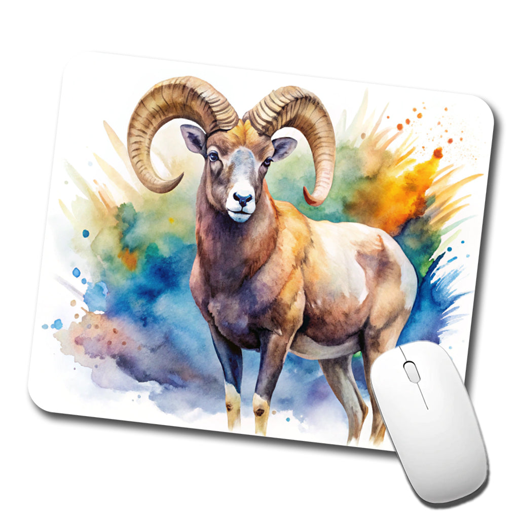 Bighorn Sheep Watercolor Design Low Profile Mouse Pad Mat