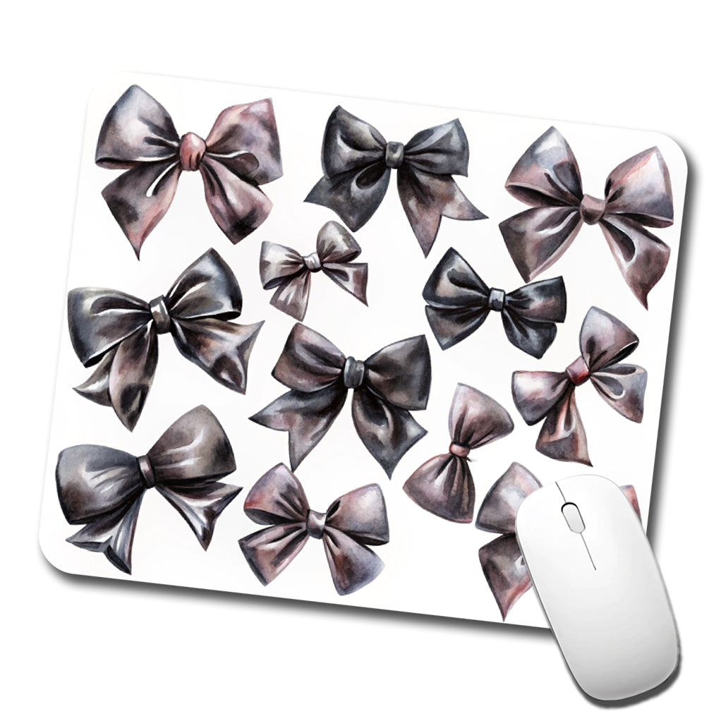 Black Scattered Coquette Bows Watercolor Low Profile Mouse Pad Mat