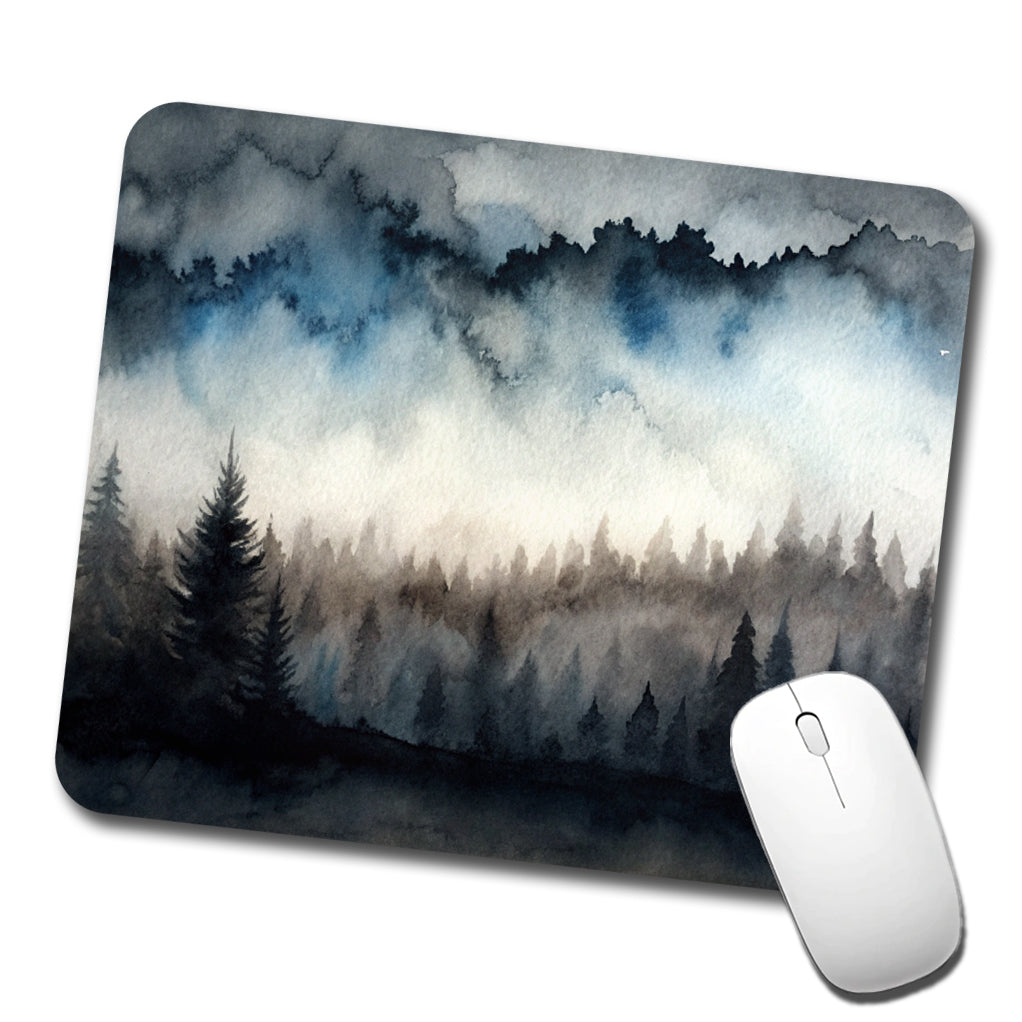 Black Shadow Forest Ombre Watercolor Low Profile Mouse Pad Mat