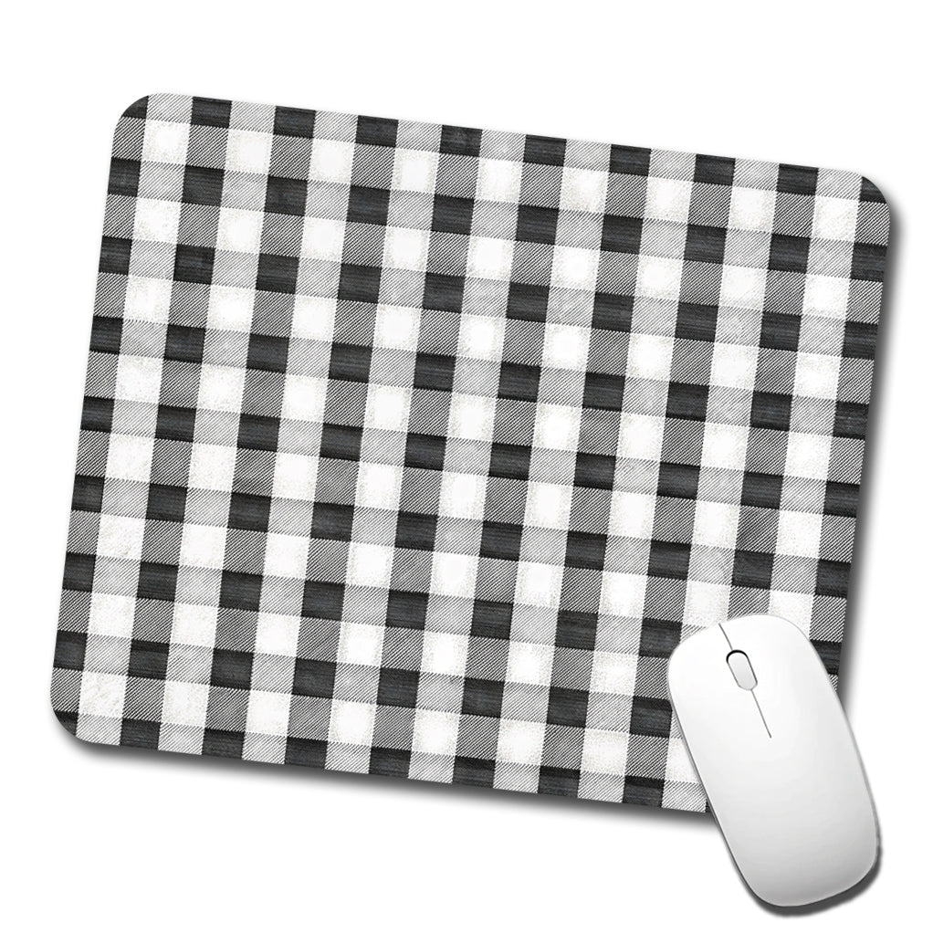 Black White Gingham Watercolor Low Profile Mouse Pad Mat