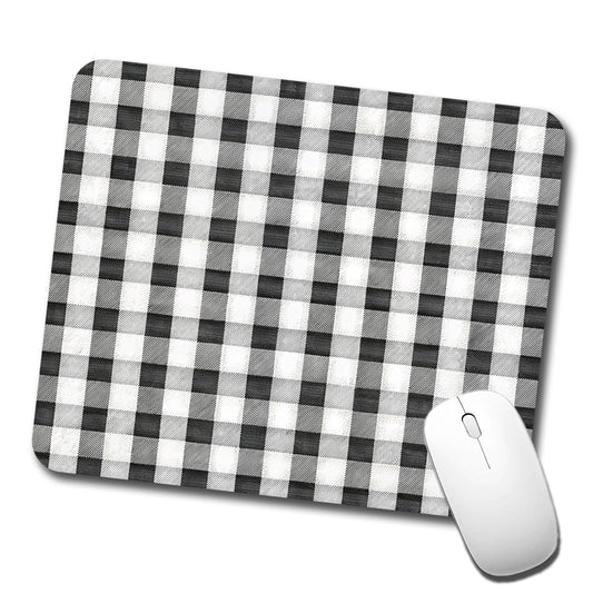 Black White Gingham Watercolor Low Profile Mouse Pad Mat