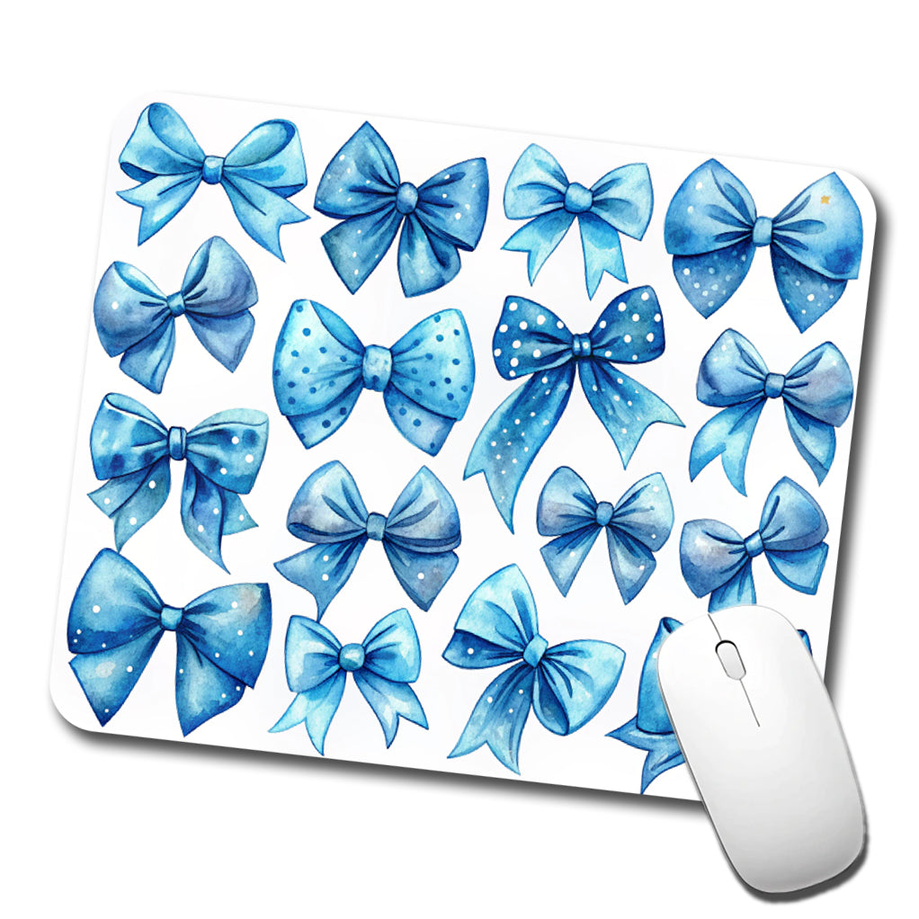 Blue Scattered Coquette Bows Cute Watercolor Low Profile Mouse Pad Mat
