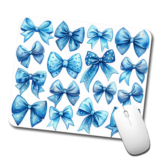 Blue Scattered Coquette Bows Cute Watercolor Low Profile Mouse Pad Mat