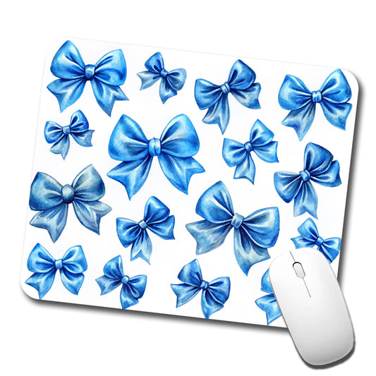 Blue Scattered Coquette Bows Watercolor Low Profile Mouse Pad Mat