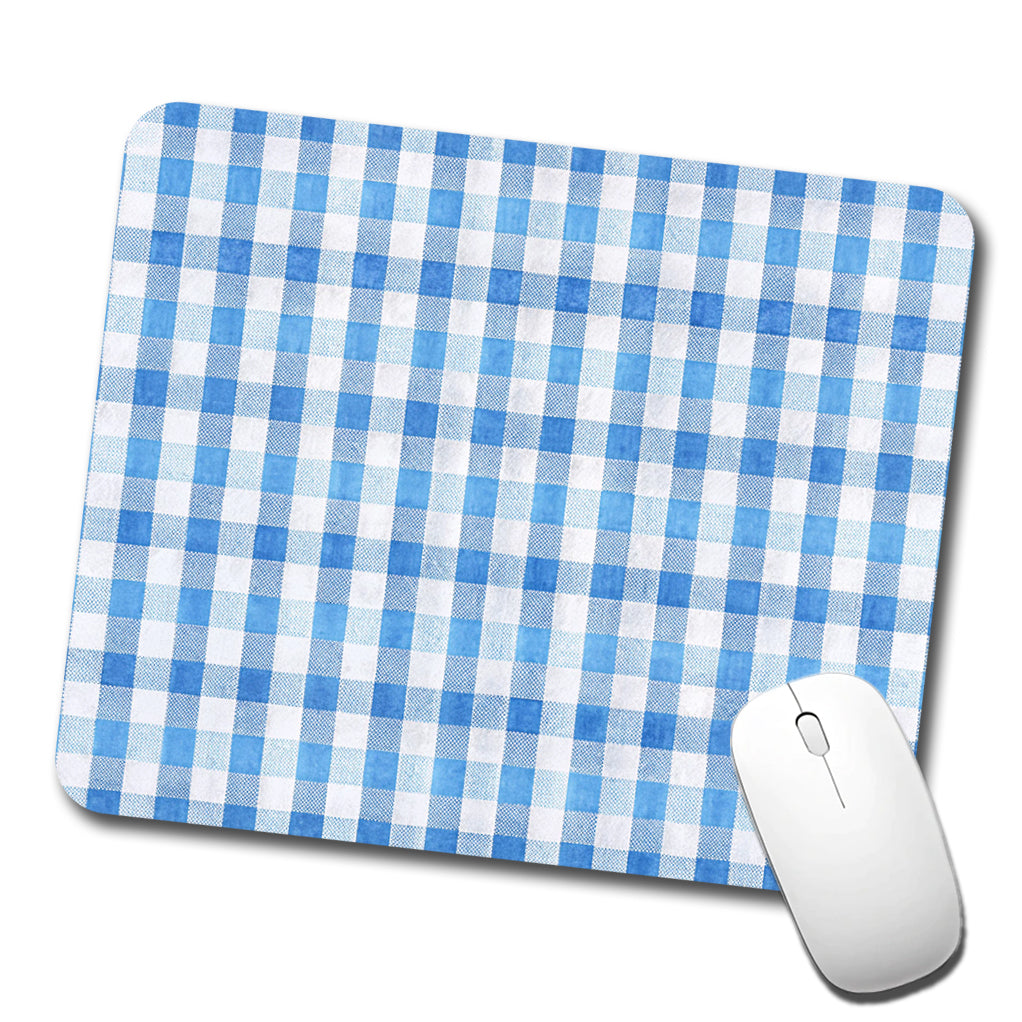 Blue White Gingham Watercolor Low Profile Mouse Pad Mat