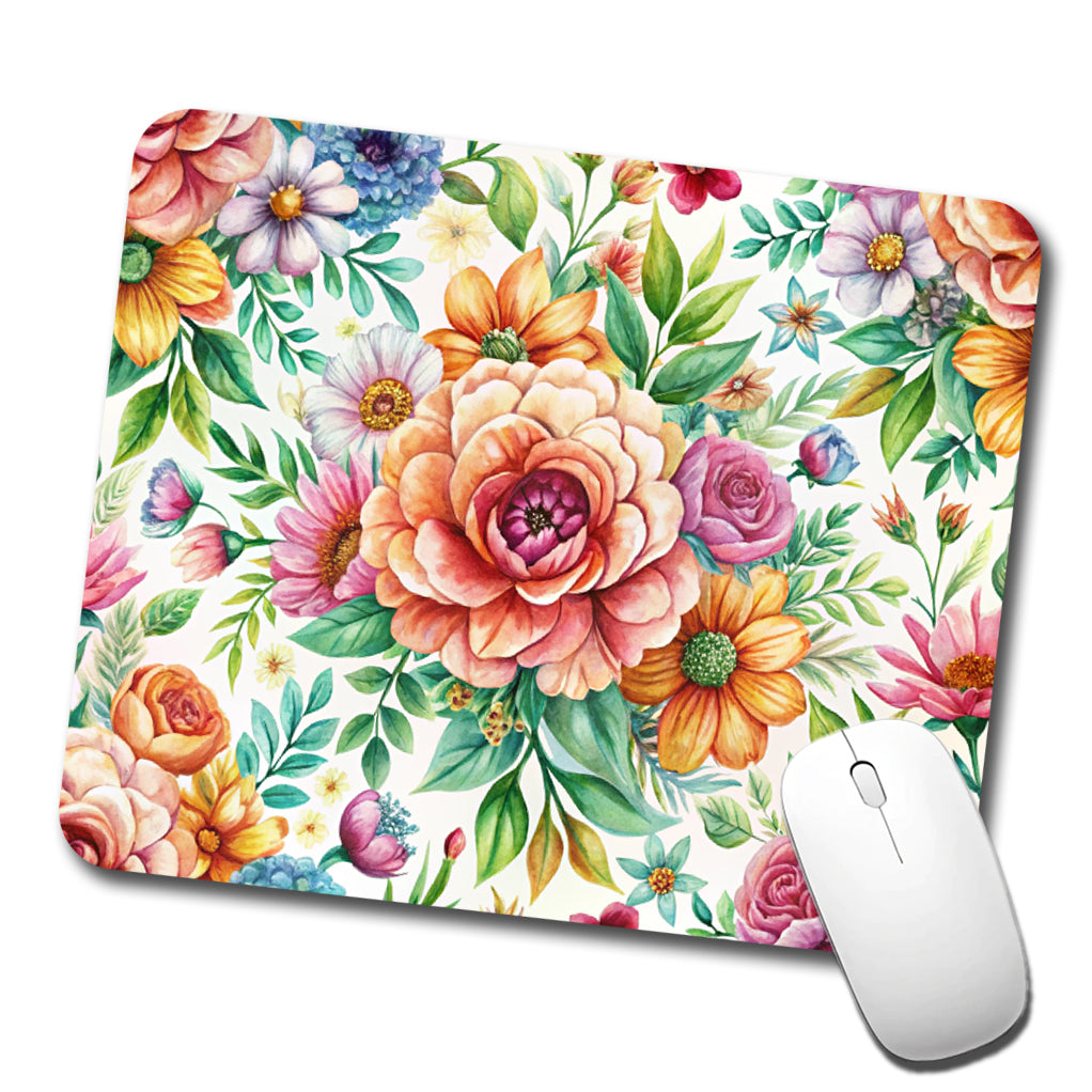 Boho Flowers Watercolor Low Profile Mouse Pad Mat