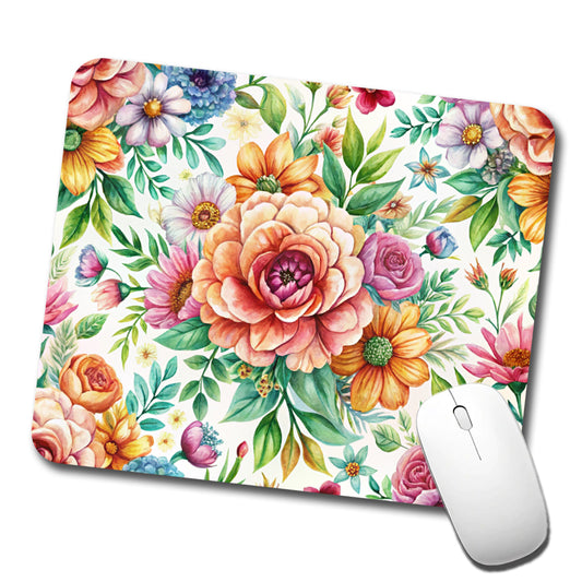 Boho Flowers Watercolor Low Profile Mouse Pad Mat