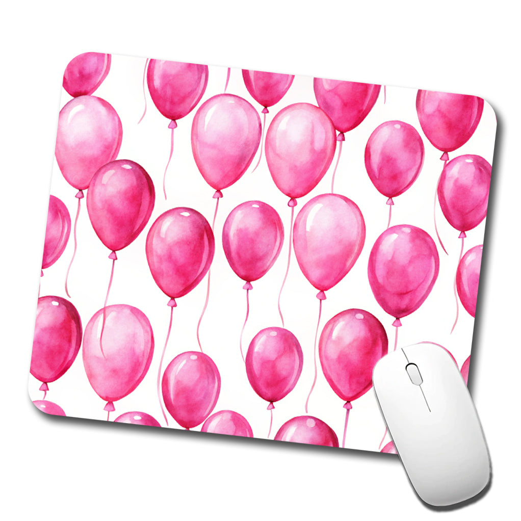 Bright Pink Balloons Watercolor Birthday Low Profile Mouse Pad Mat