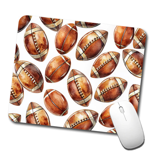 Brown Football Balls Watercolor Low Profile Mouse Pad Mat