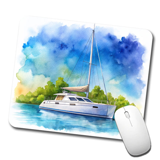 Catamaran At Sea Watercolor Design Low Profile Mouse Pad Mat