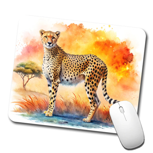 Cheetah African Plain Watercolor Design Low Profile Mouse Pad Mat
