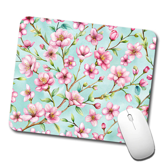 Cherry Blossom Flowers Light Blue Low Profile Mouse Pad Mat