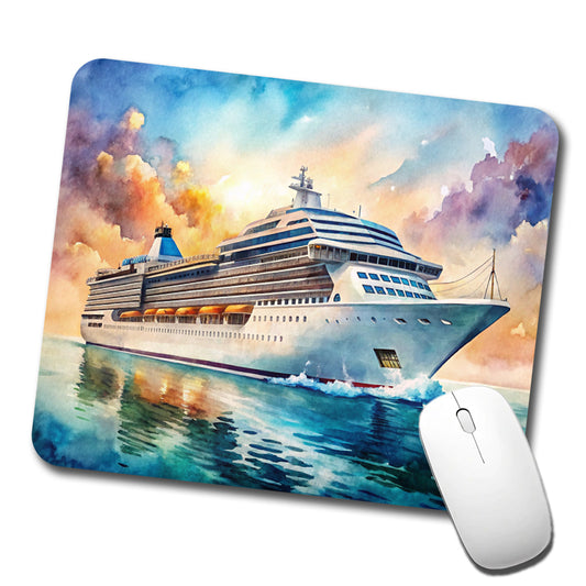 Cruise Ship At Sea Bon Voyage Watercolor Low Profile Mouse Pad Mat