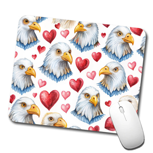 Cute Bald Eagles Hearts Watercolor Low Profile Mouse Pad Mat